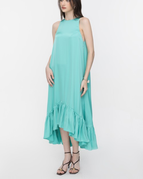 SIXDO Sleeveless Flared Midi Silk Dress